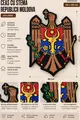 Ceas de perete decorativ Lemica cu stema Republicii Moldova, placaj din lemn de calitate, mecanism silențios, cifre romane aurii, Diametru 60 cm