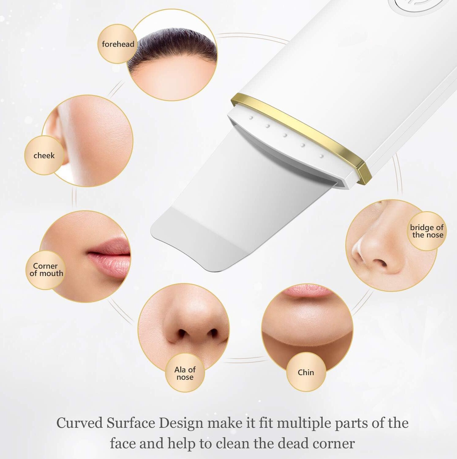 Curățător Ionic Ultrasonic 7C - Dispozitiv Facial 26kHz, 4 Funcții: Peeling, Micro-masaj, Iontoforeză, Baterie Reîncărcabilă USB, Spatulă din Oțel Inoxidabil