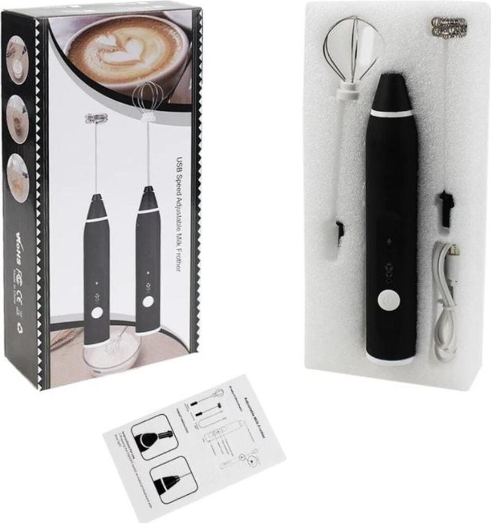 QUTAII Handheld Milk Frother, USB Rechargeable 3-Speed Electric Foam Maker with 2 Stainless Steel Whisks for Coffee, Latte, Matcha and Egg Beating