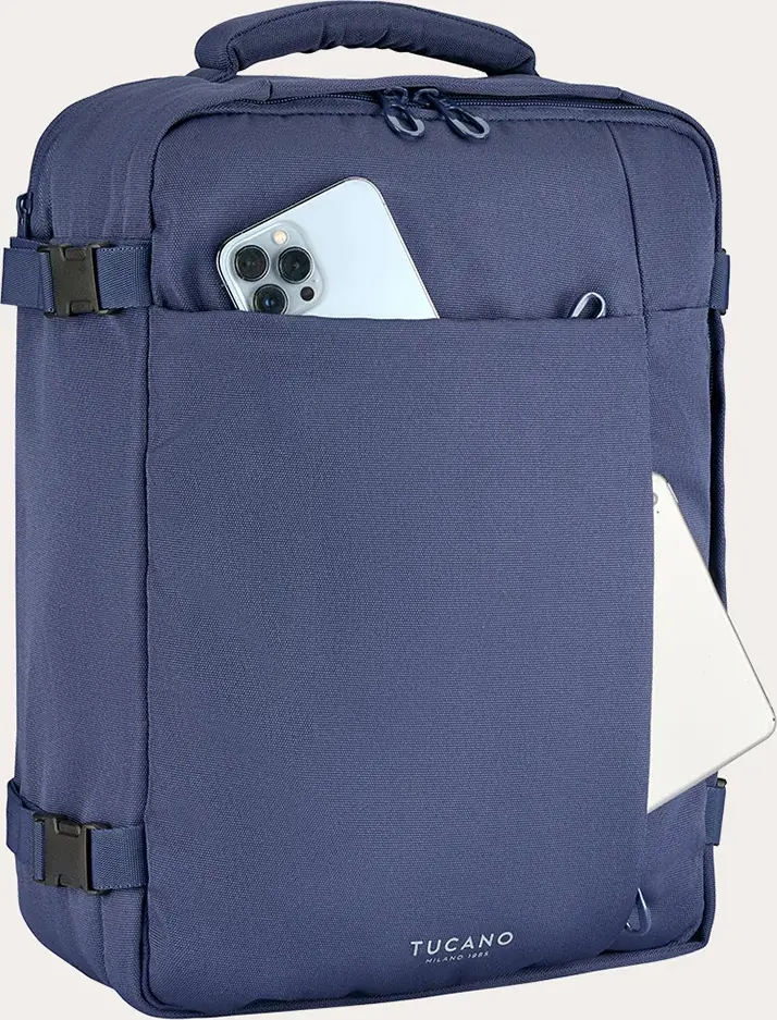 Rucsac de Calatorie Tucano Tugò M BKTUG3-M Cabin, Albastru, pentru Laptop 15.6 inch sau MacBook Pro 16 inch, Capacitate 20L, Plastic Reciclat, Suport AirTag, 30x40x16 cm