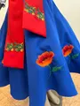 Benefis J 0361 Moldovan National Traditional Skirt for Women and Girls, Dark Blue with Red Poppy Floral Embroidery, Natural Materials
