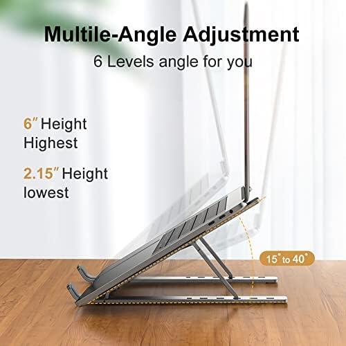 Universal Aluminum Foldable Laptop Stand, 7-Level Adjustable Ergonomic Portable Holder for Laptops and Tablets, Cooling Design, Storage Pouch