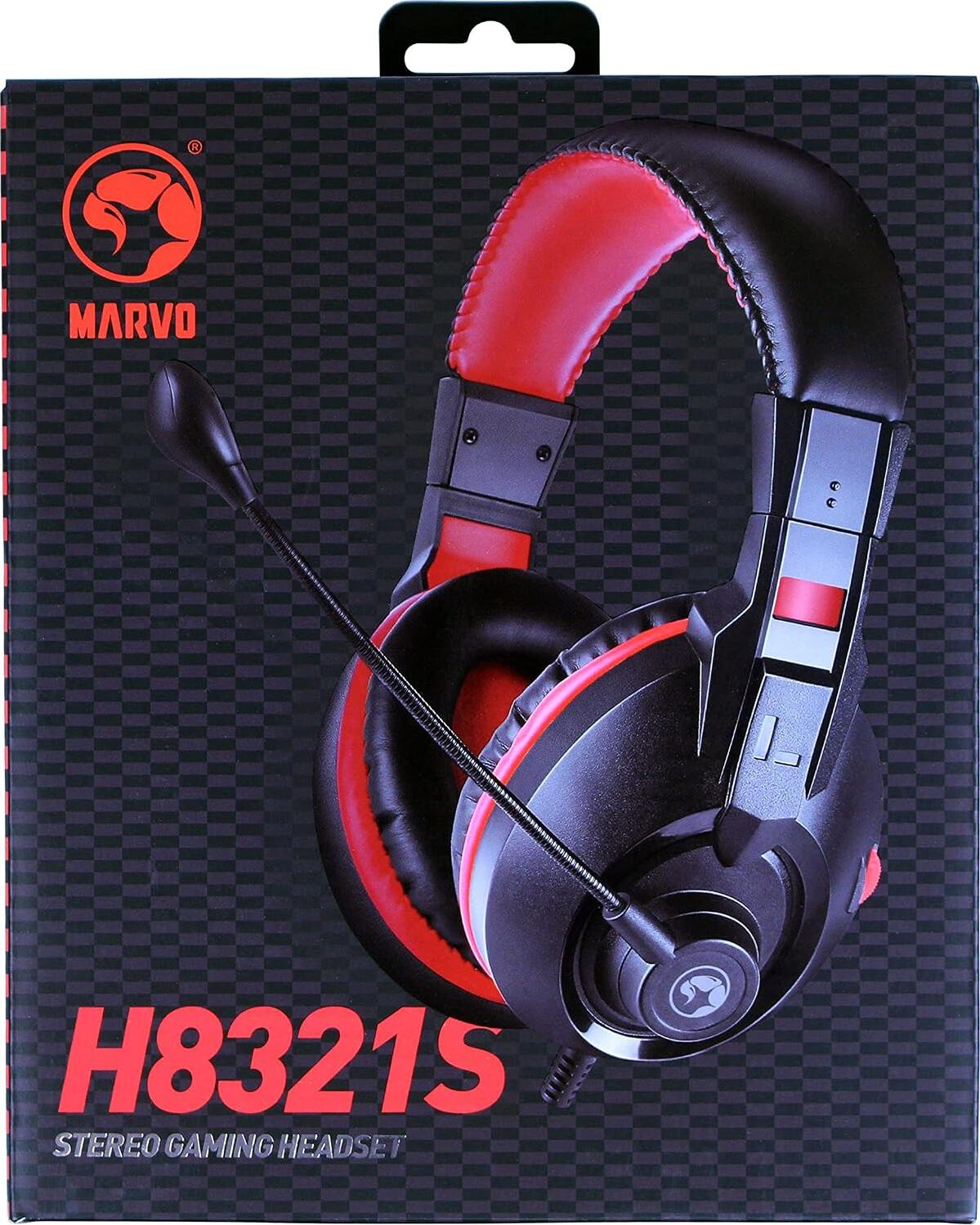Marvo H8321S Lightweight Stereo Gaming Headset, 40mm Drivers, Omnidirectional Microphone, Synthetic Leather Ear Cups, 2m Cable, Black, for PC