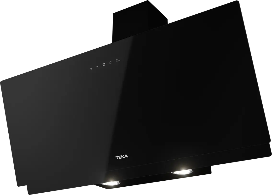 Teka DVN 94030 BK Vertical Decorative Chimney Hood, 90cm, Black Glass, Touch Control, Rim Extraction, 460 m3/h, LED Lighting, Aluminum Filter