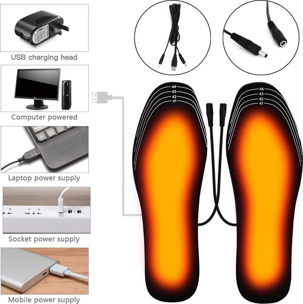 USB Heated Insoles - Carbon Fiber Thermal Insoles, 1.5m Detachable USB Cable, 5V Power, 40-50°C Heat, EVA Foam & Thermal Fabric, Rechargeable for Indoor/Outdoor Footwear