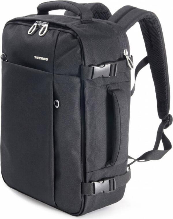 Tucano Tugo M Cabin Laptop Backpack 17.3 inch, 28.5L Recycled PET Fabric, Padded Compartment, Adjustable Volume, Cabin Luggage, Black