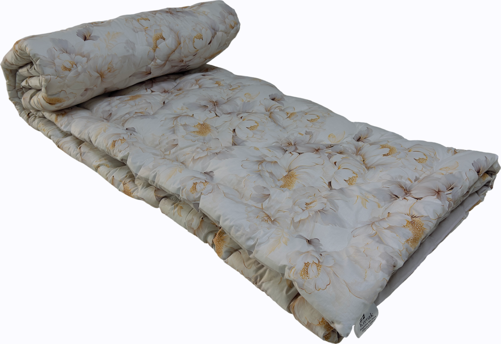 Cuvertura de Iarna Matlasata Kivrak din Lana de Oi Naturala, 200x220 cm Euro-Double, Umplutura Lana Czigai, Invelitoare Bumbac Ranforce Turcesc, Floral