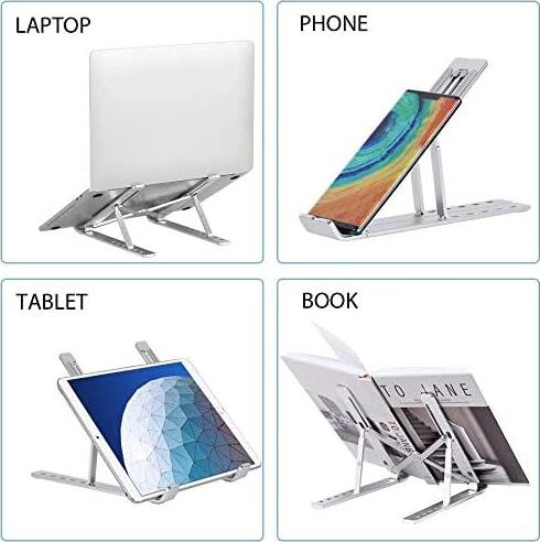 Universal Aluminum Foldable Laptop Stand, 7-Level Adjustable Ergonomic Portable Holder for Laptops and Tablets, Cooling Design, Storage Pouch