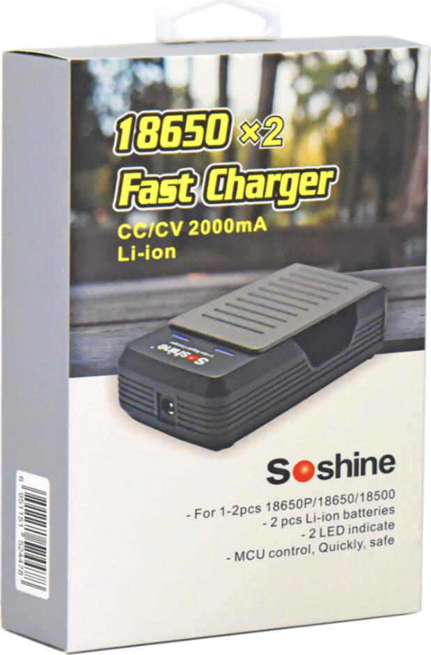 Soshine S2 SC-S2 Încărcător Inteligent Dual pentru Acumulatori Li-Ion 18650 17670, Încărcare Rapidă 1A, Include Adaptor Priză și Auto
