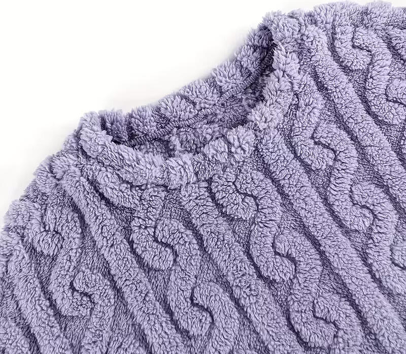 Set de pijamale din fleece pentru femei SANWOOD, violet, calduros, moale, cu mânecă lungă și pantaloni de lungime întreagă, haine de iarnă, haine de noapte