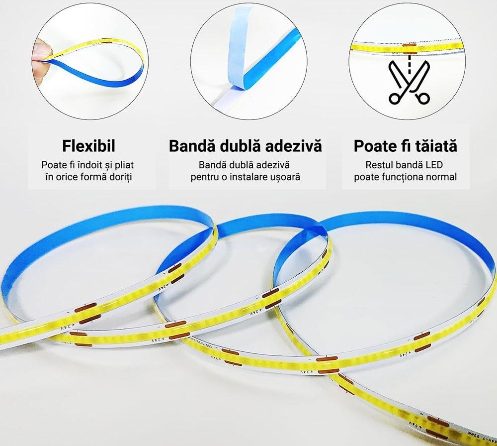 ProLed Kit COB LED Strip 5M, 4200K Neutral White, 24V, CRI 90+, Smart App Control, Music Sync, Dimmable, Seamless High Density Linear Lighting