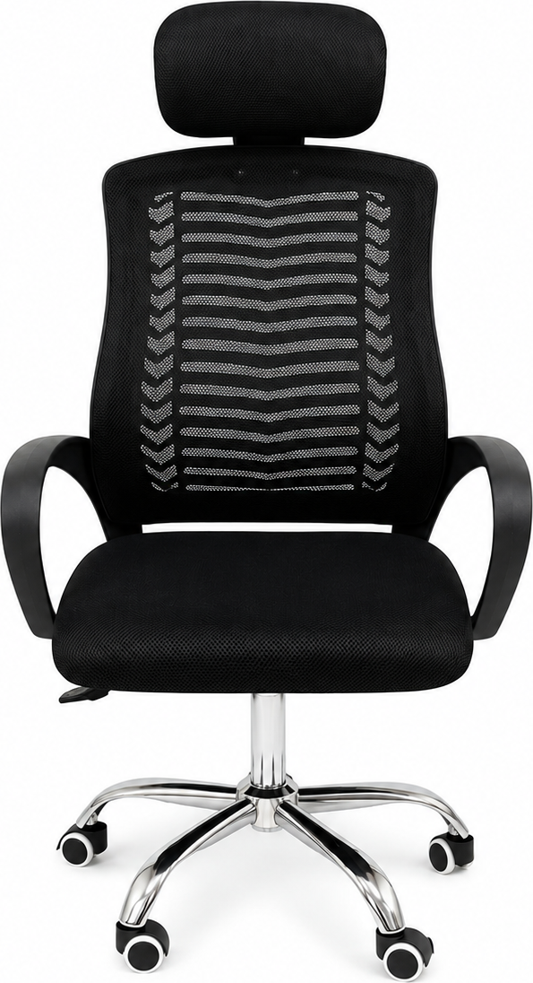 Scaun de Birou Ergonomic din Plasa Acrilica si Canvas, Spatar Inalt cu Appoy de Cap, Baza Steleta din Crom, Lift cu Gaz, Suporta pana la 120kg, Negru