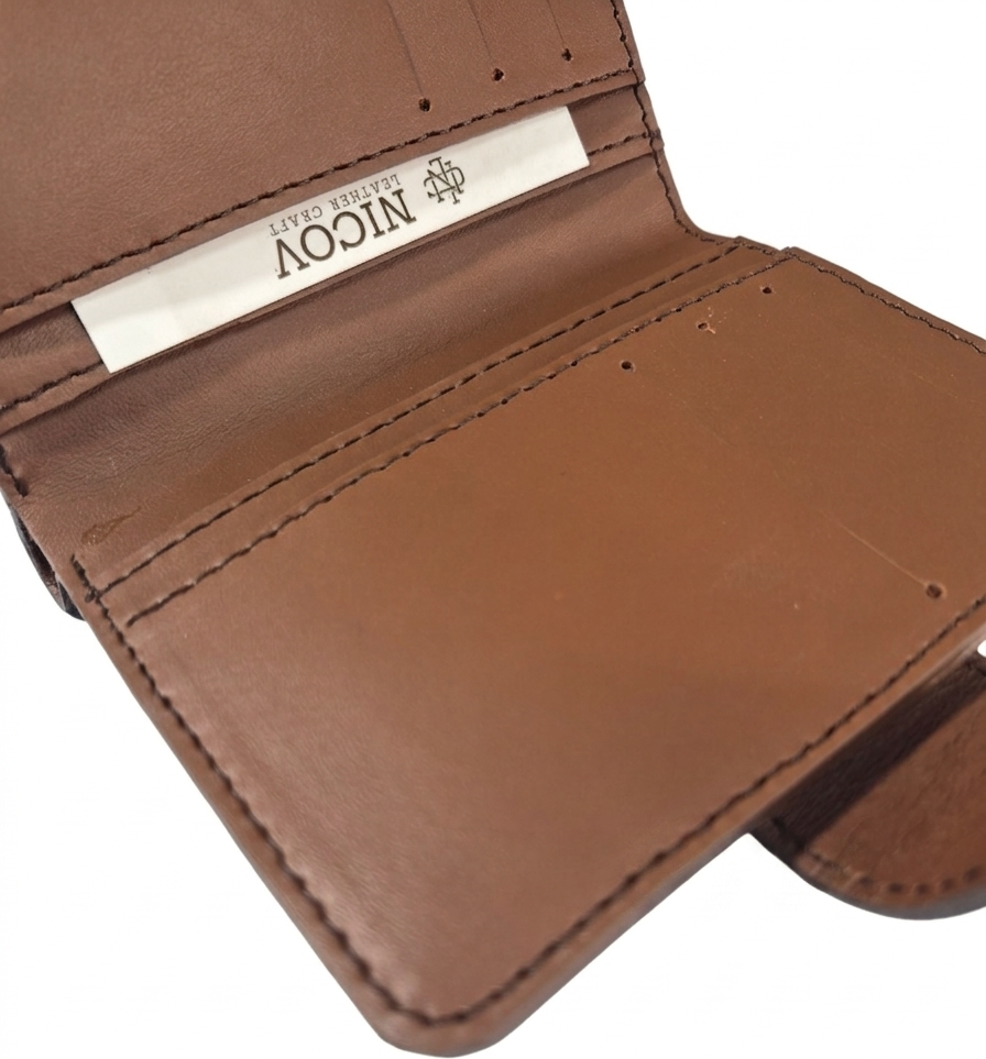 NICOV Book Type Wallet, Black with relief, Handmade 100% Natural Leather, 13 x 10 cm, with Coin Pocket, Card and Document Slots, Snap Button Closure