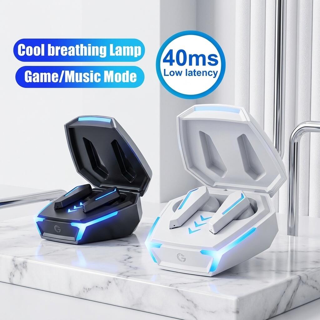 Casca Gaming Wireless M10 TWS, Albă, Bluetooth 5.4, Sunet Hi-Fi Stereo, Latenta 40ms, Anulare Activa a Zgomotului ANC, Rezistenta la Apa IPX5, Lumini LED