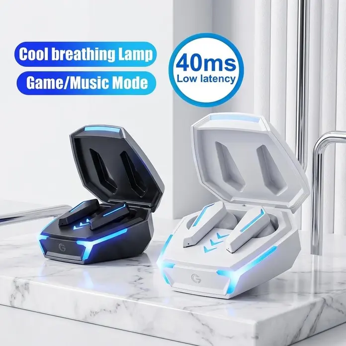 Casca Gaming Wireless M10 TWS, Albă, Bluetooth 5.4, Sunet Hi-Fi Stereo, Latenta 40ms, Anulare Activa a Zgomotului ANC, Rezistenta la Apa IPX5, Lumini LED