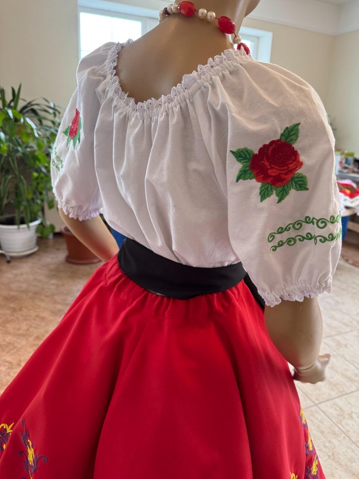 Benefis J 0131(4478) Girls' Moldovan National Skirt, Red Traditional Embroidery with Yellow and Purple Patterns, Natural Materials