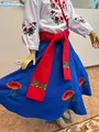 Benefis J 0361 Moldovan National Traditional Skirt for Women and Girls, Dark Blue with Red Poppy Floral Embroidery, Natural Materials