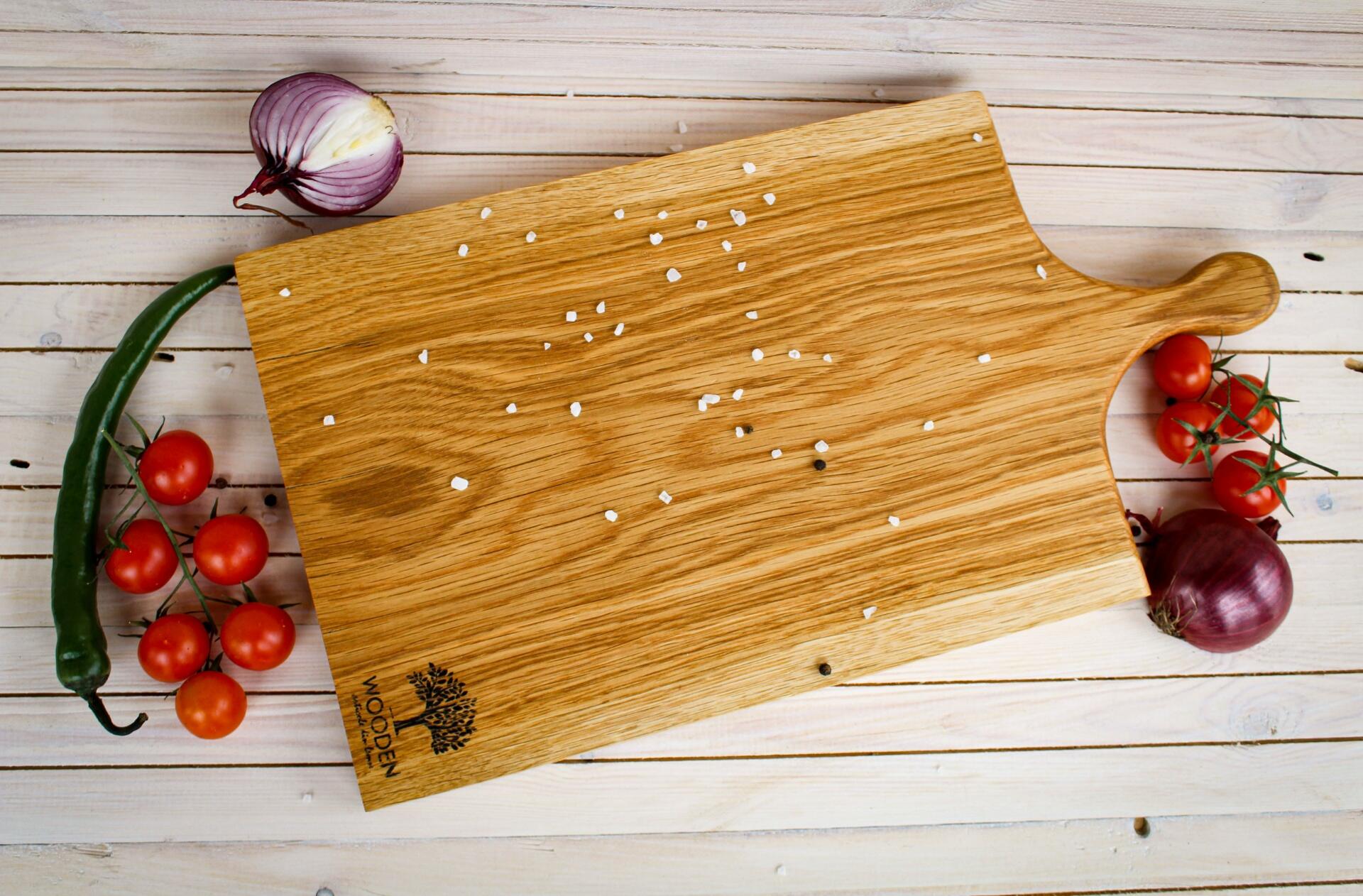 WOODEN Traditional Handmade Kitchen Cutting Board, Solid Oak Wood, Linseed Oil and Beeswax Finish, 43 x 23 x 2.3 cm