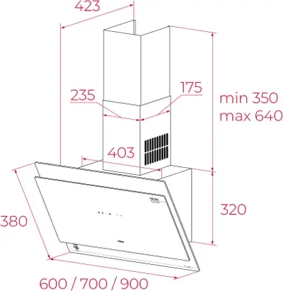 Hota Decorativă Verticală Teka DVT-VG 98660 Ediție Van Gogh Museum, Sticlă Neagră și Oțel Champagne, 900mm, Motor EcoPower, Control Touch, Iluminare LED