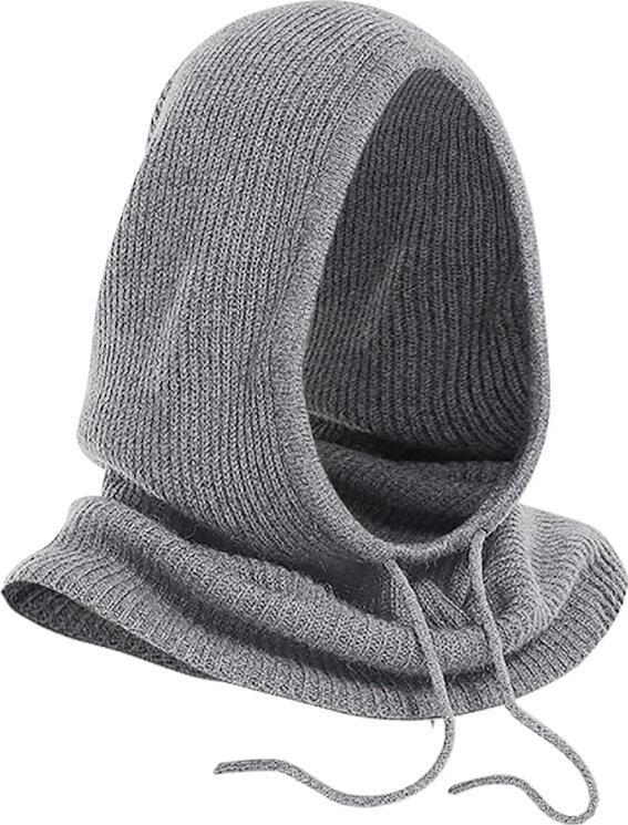SOMALER Women's Knitted Hood - Color: Grey, Cotton/Polyester Blend, Wind & Rain Protection, One Size 55x31x28cm, Minimalist Head & Neck Cover for Spring-Autumn