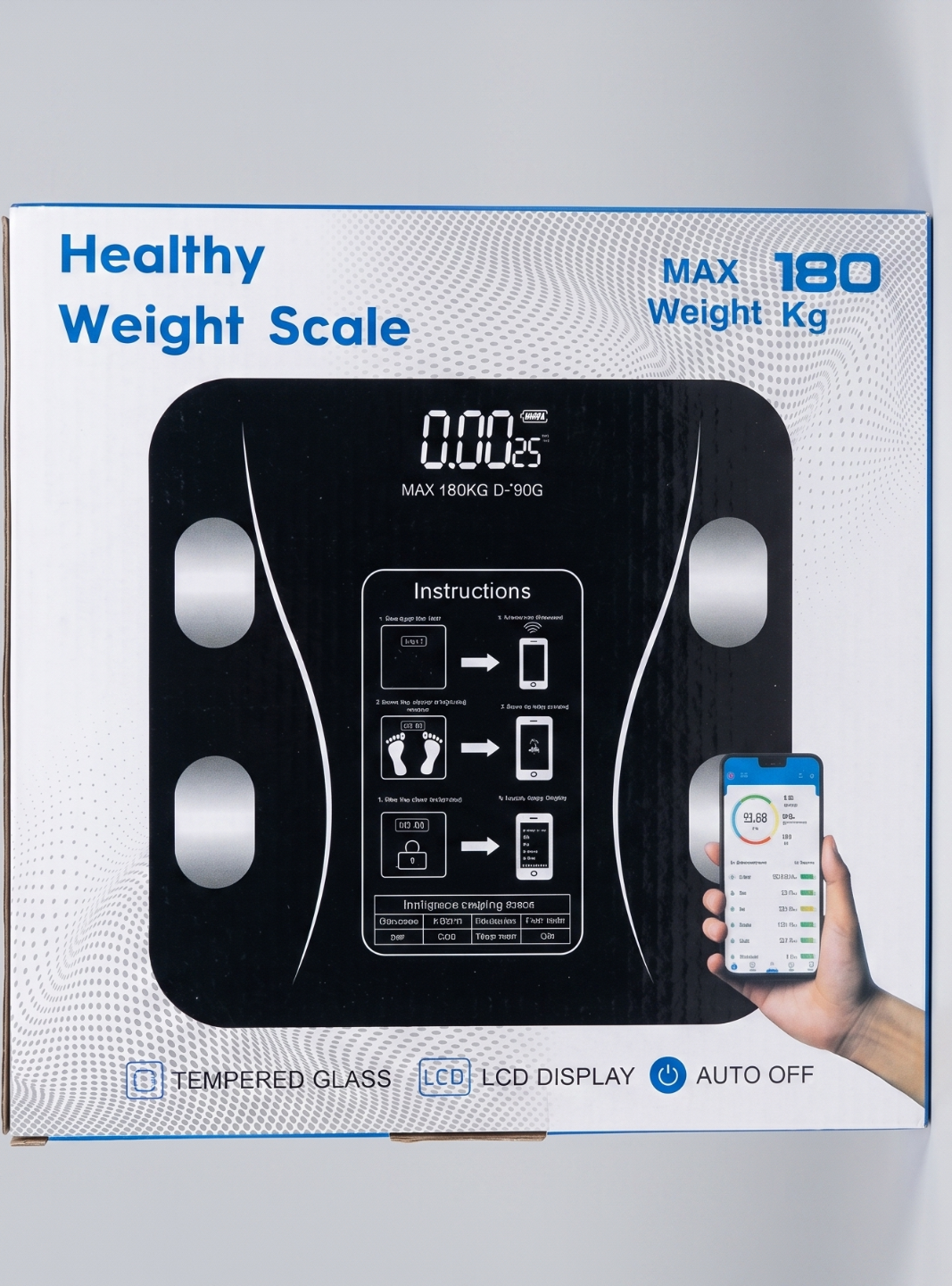 Cantar electronic intel UAEUUI Bluetooth Scale 10, Capacitate 180kg, 12-17 Indicatori de Compozitie Corporala, Sticla Temperata, Negru, Incarcare USB Type-C