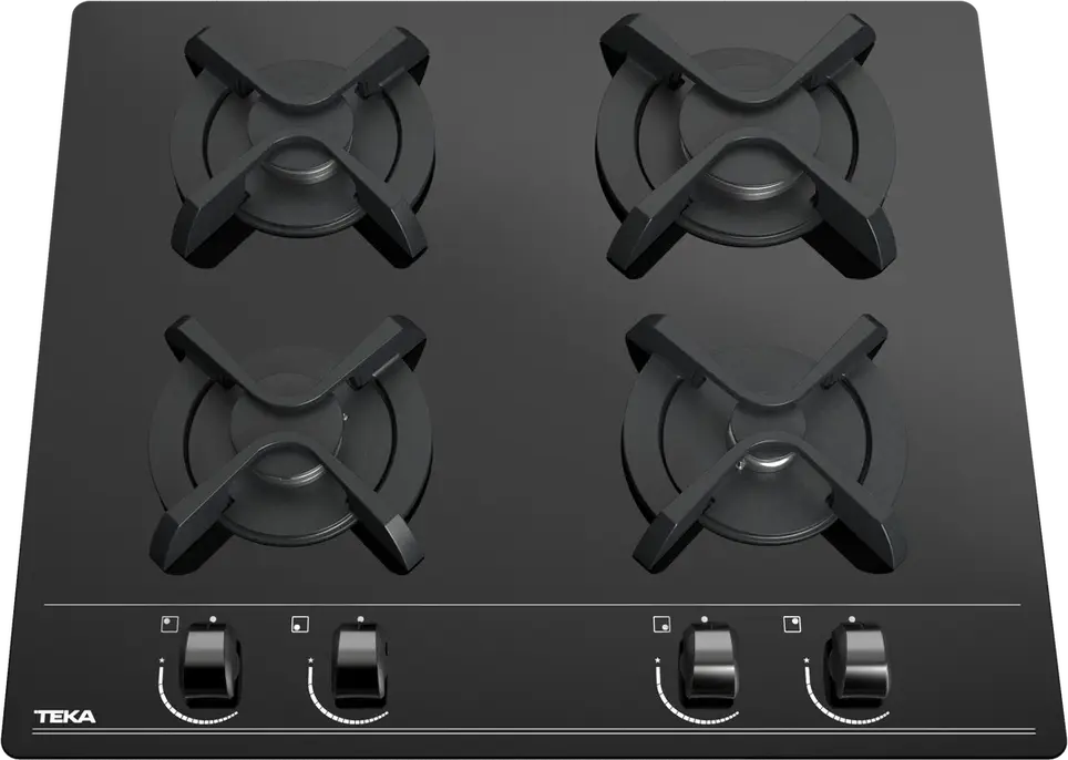 Teka GBC 64000 Gas on Glass Hob, 4 Burners SABAF, Black Tempered Glass, Cast Iron Grids, Auto-ignition & Safety System, 60x51 cm