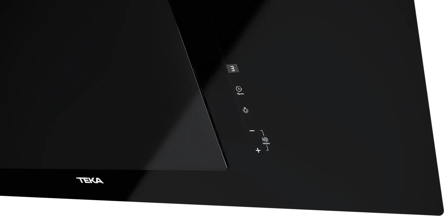 Teka DVT 98660 TBS Vertical Decorative Hood, Night River Black Glass, 900mm, Dual Aspiration, Touch Control, LED Lighting, FreshAir Function