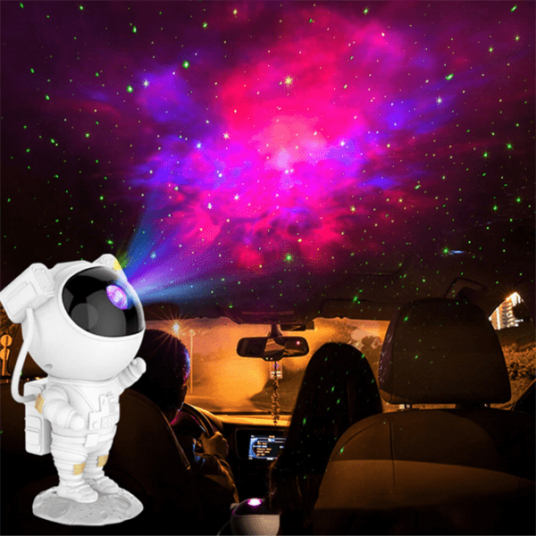 Proiector Galaxie Astronaut cu Cer Steleat - Lumini LED cu 8 Mode Colorate, Stele Laser Verzi, Rotatie 360°, Telecomandă, Lumină de Noapte USB (120x113x228mm)