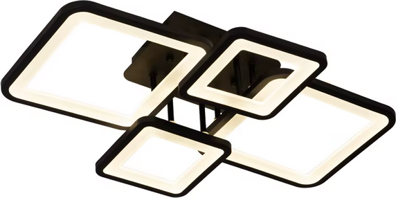 Candelabru LED ProLEd Pro Square, Lustră Modernă 4 Brațe Pătrate, Intensitate Reglabilă cu Telecomandă, Temperatură Culoare Variabilă, Negru Mat