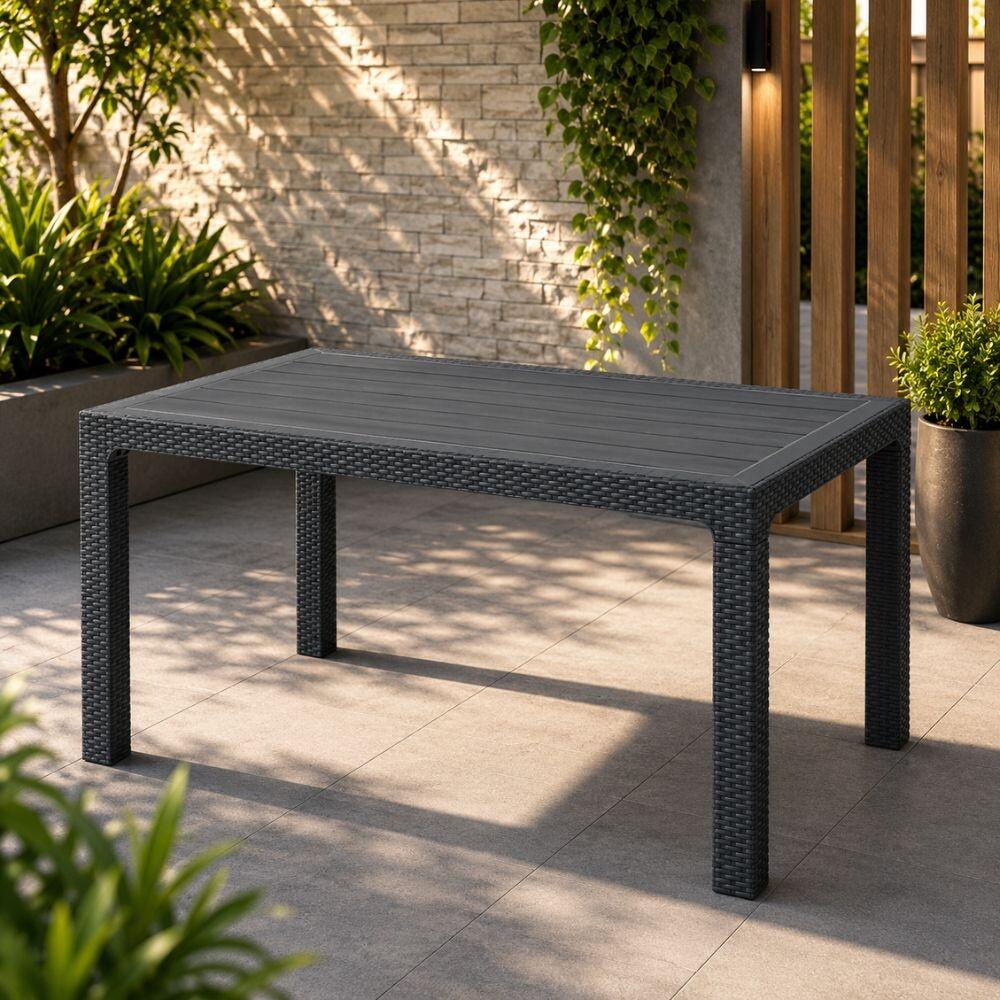 Set Mobilier Grădină Aspect Rattan Masă 150x90cm și 6 Scaune, Polipropilenă Ranforsată, Rezistent UV și Apă, Turcia