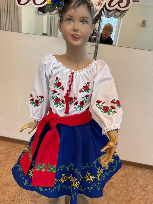 Fustă tradițională națională moldovenească pentru copii Benefis J 0374(4942), Albastru Regal, Materiale Naturale, Broderie Florală, Mărime M