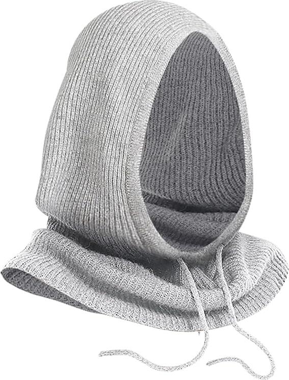 SOMALER Women's Knitted Hood - Light Grey, Cotton/Polyester Blend, Wind & Rain Protection, One Size 55x31x28cm, Minimalist Head & Neck Cover for Spring-Autumn