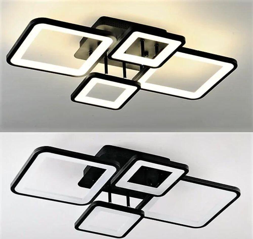 Candelabru LED ProLEd Pro Square, Lustră Modernă 4 Brațe Pătrate, Intensitate Reglabilă cu Telecomandă, Temperatură Culoare Variabilă, Negru Mat