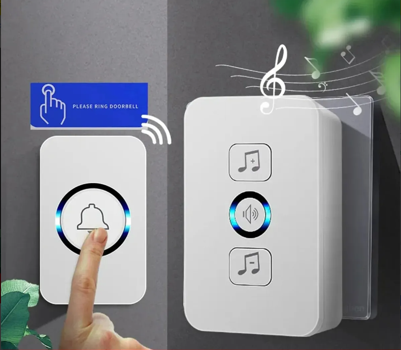 Kit Sonerie Wireless Tecknet, Set de 3 piese (1 Transmiter, 2 Receptoare), Raza 100m, 62 de Melodii, 4 Nivele Volum, IP44 Rezistenta la Apa