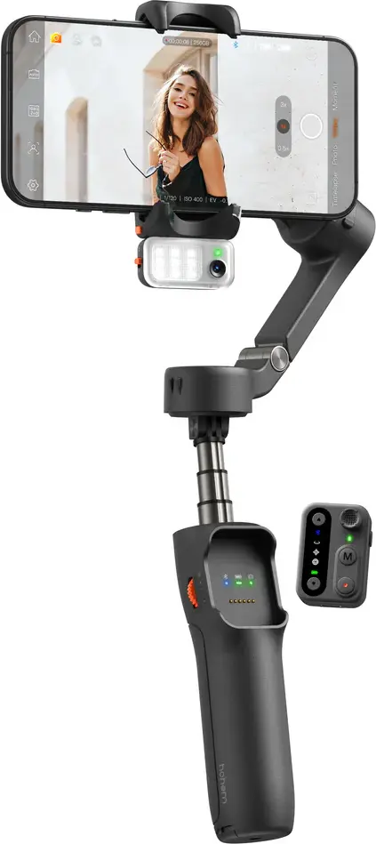 Hohem iSteady V3 3-Axis Smartphone Gimbal Stabilizer, Shadow Black, with Magnetic AI Tracker, Fill Light, Built-in Extension Rod, Tripod and Bluetooth Remote