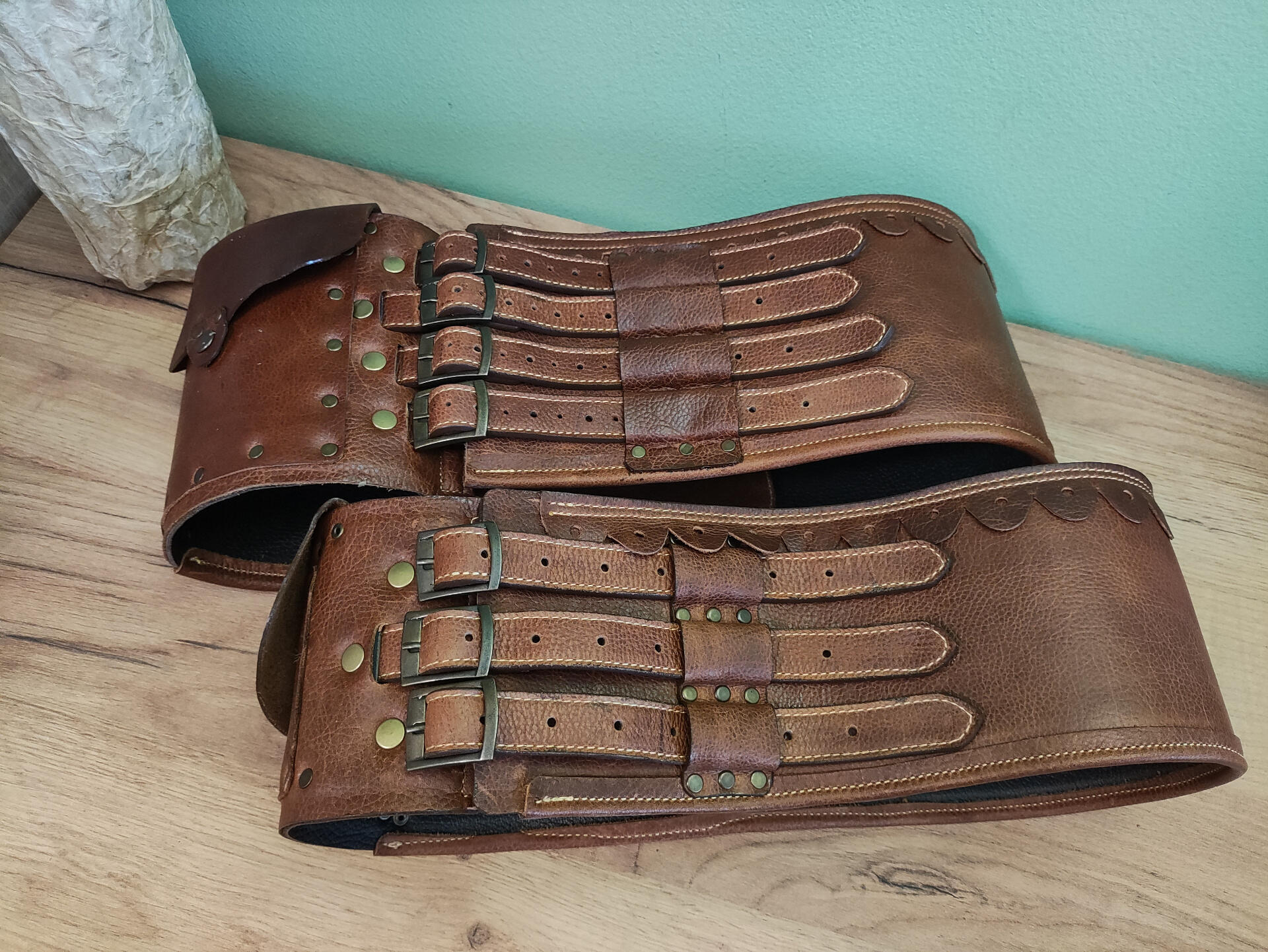 Traditional Romanian Black Leather Chimir Belt, Handmade Natural Leather, Wide Folk Costume Accessory with 3 Buckles, Metal Rivets and Leather Pocket