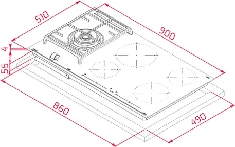 Teka JZC 95314 ABN Mixed Induction and Gas Hob, 5 Zones (4 Induction + 1 Double Ring Gas), MultiSlider Touch Control, ExactFlame, Ceramic Glass, 90cm