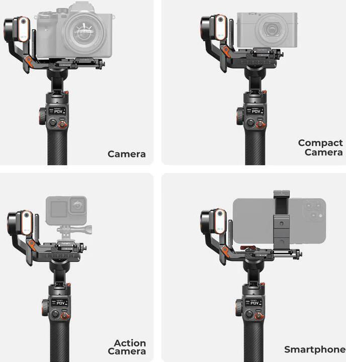Hohem iSteady MT2 4-in-1 3-Axis Gimbal Stabilizer with AI Vision Sensor, Fill Light, 1.2kg Payload, Arca-Swiss Quick Release for Mirrorless, Action Cam, Phone