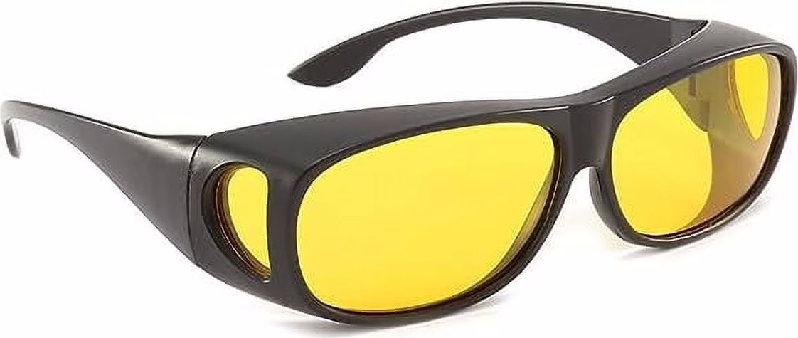HD Vision Driving Glasses Set - Polarized Anti-Glare Night Vision Glasses, Yellow Lens, Black Frame, Hard Case, Pouch, Cloth, Screwdriver - 285g - HD Clarity