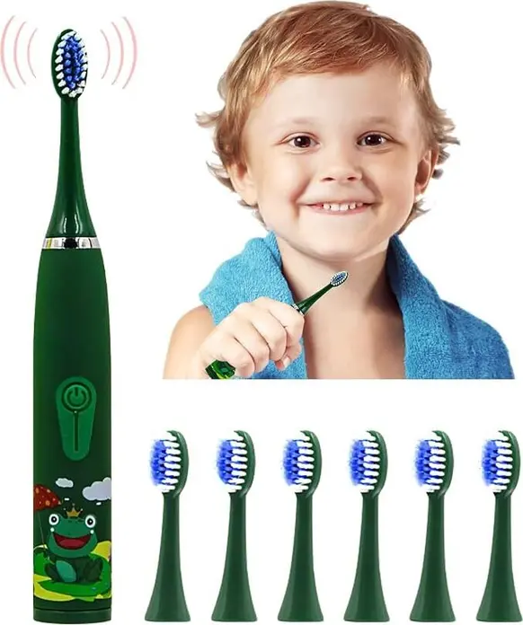 Wi X6 Sonic Electric Toothbrush for Kids 3-15 Years, Green, 4 Cleaning Modes, 2min Timer, IPX6 Waterproof, Rechargeable, 3D Brush Heads, Ergonomic Handle