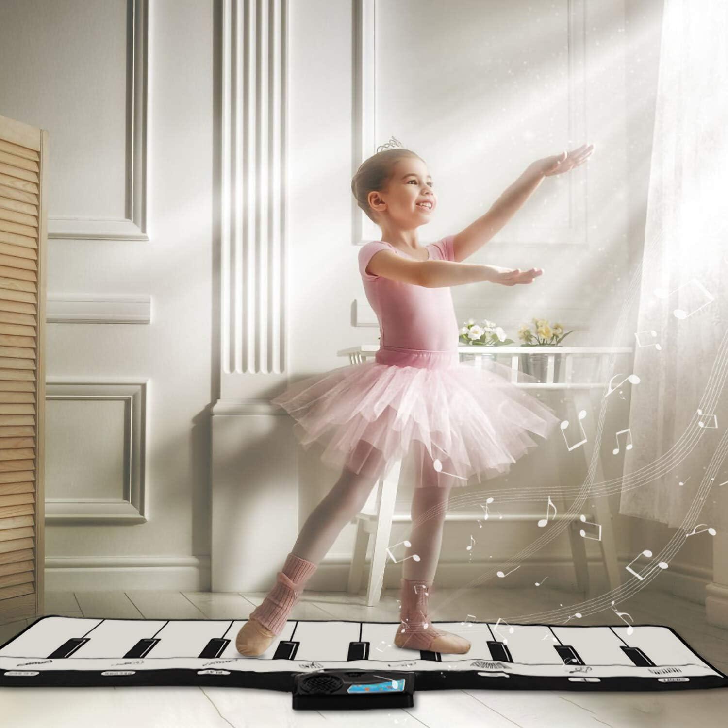 Toddler Instrument Covoraș Muzical Pian pentru Copii, 110x36cm, 10 Clape, 8 Instrumente, 5 Moduri, Jucărie Educativă Pliabilă, Vârstă 1-3 Ani
