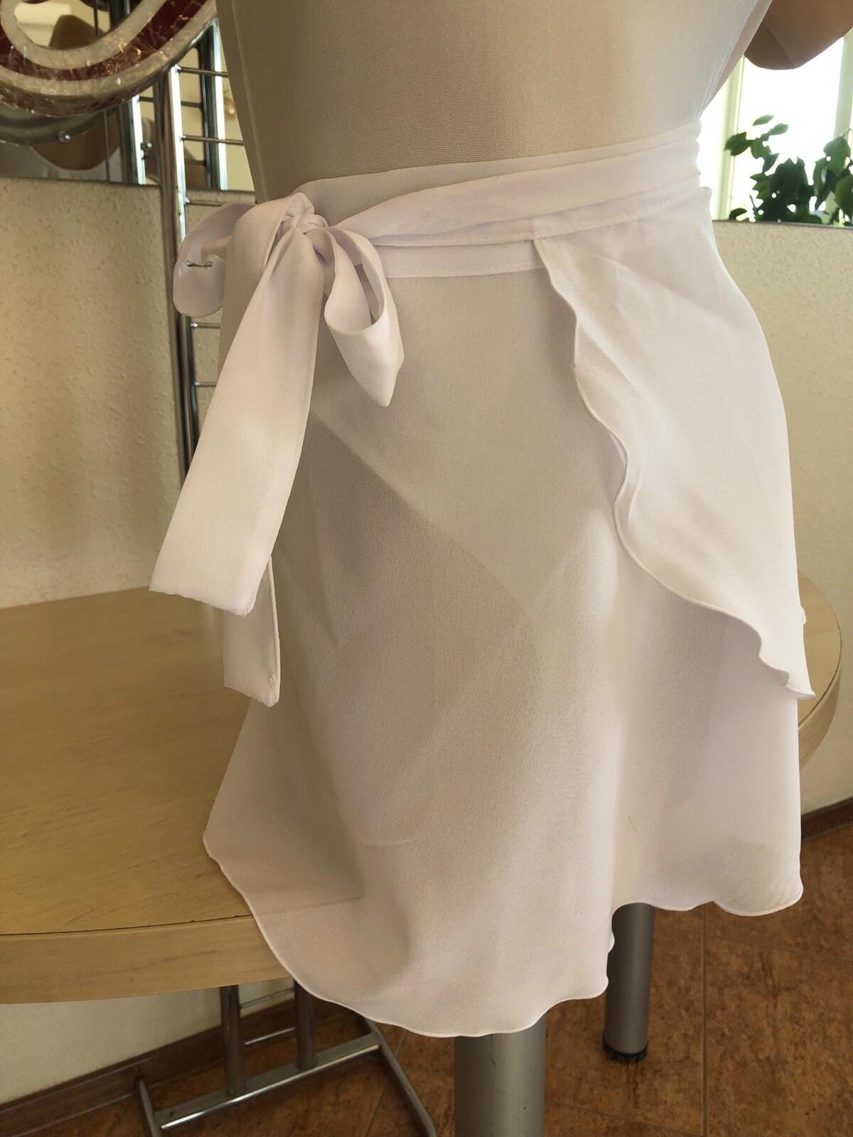 Benefis E 0002(4035) White Chiffon Wrap-Around Midi Skirt with Waist Tie Bow for Dance and Ballet Costumes