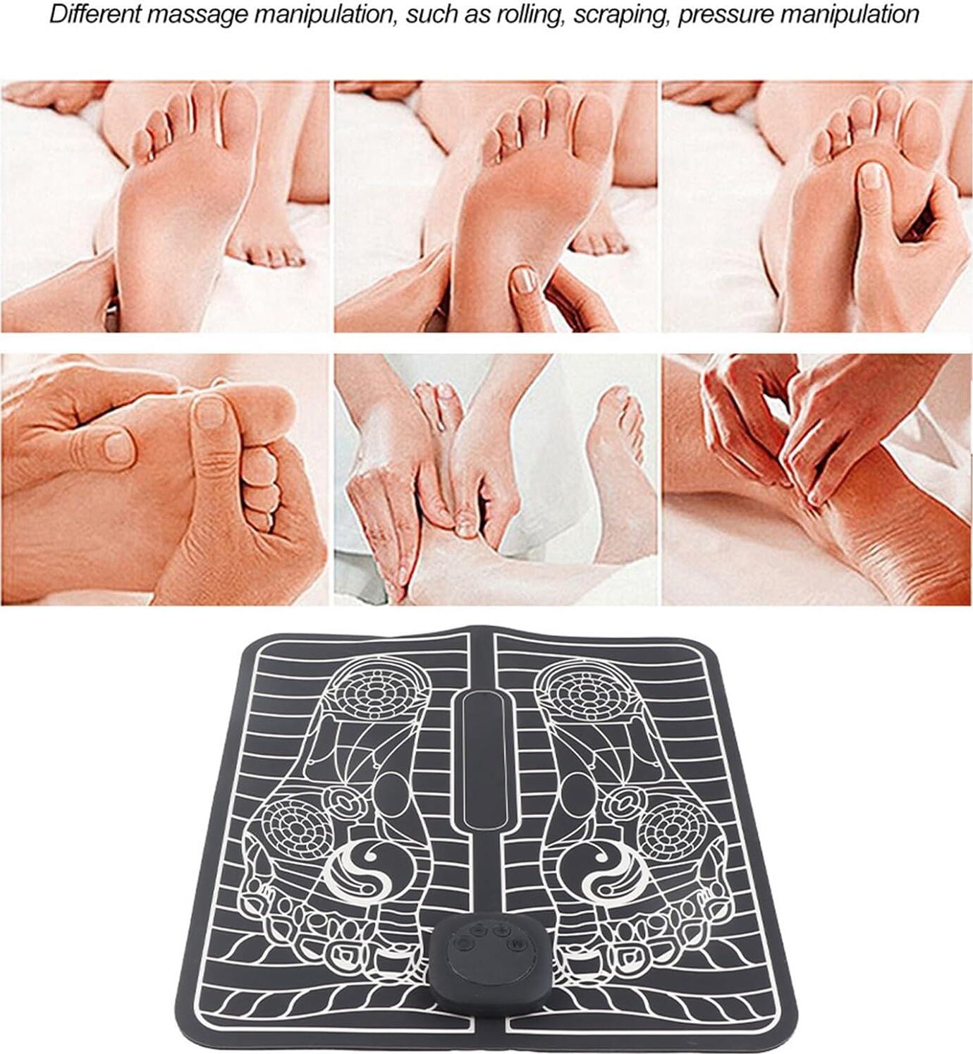 EMS Foot Massager Mat - 8 Modes, 19 Levels, USB Rechargeable Electric Muscle Stimulation Mat with Remote, PU & EVA Material, 32x29 cm, Foldable
