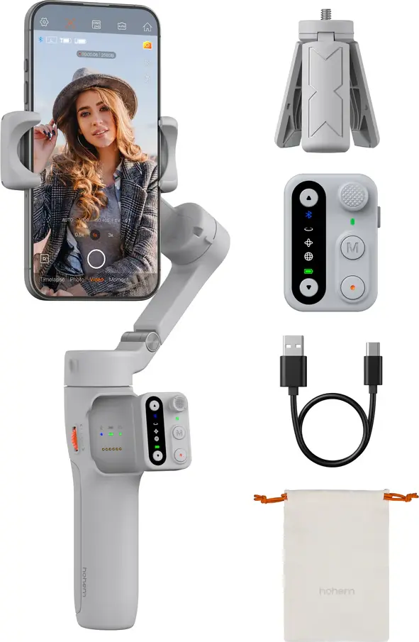 Hohem iSteady X3 SE 3-Axis Smartphone Gimbal Stabilizer, Gray, Foldable Handheld Vlog Tripod with Detachable Remote, AI Tracking, 300g Payload