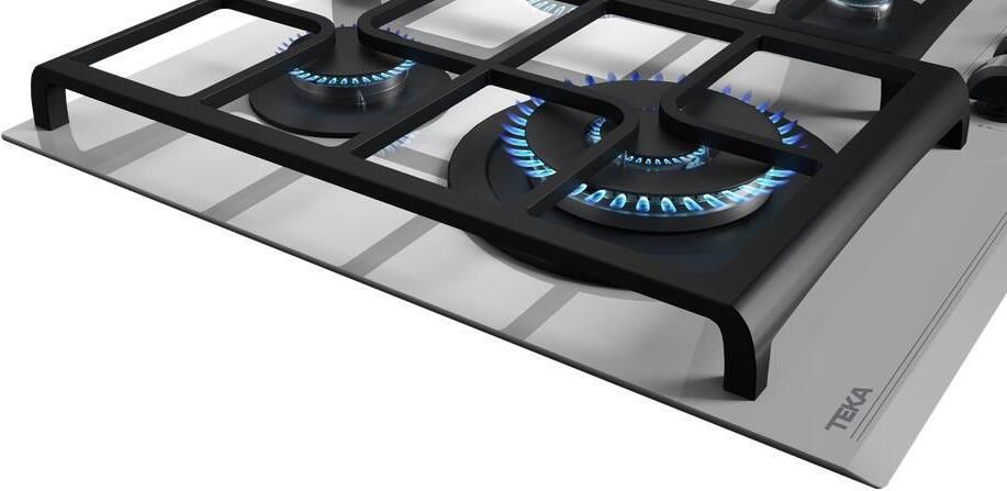 Teka GZC 64320 SM Gas on Glass Hob, Urban Colors Edition Steam Grey, 60cm Tempered Glass, 4 Burners with ExactFlame System and Cast Iron Grids