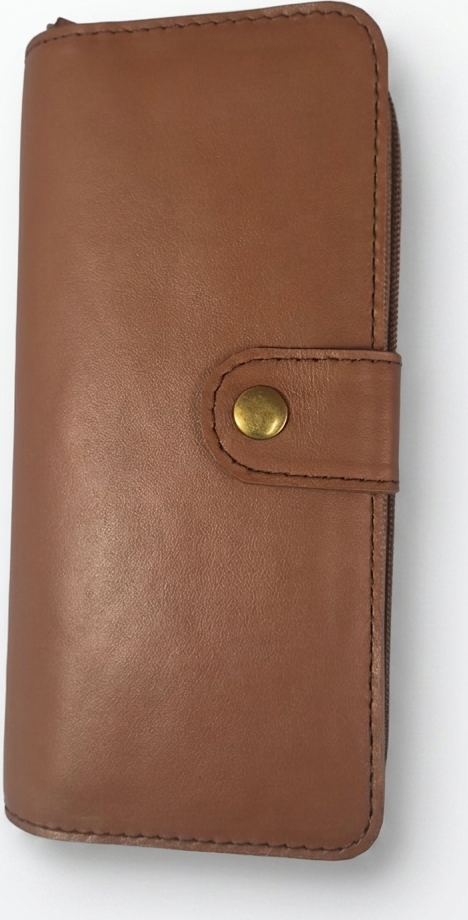 Nicov BIG Large Genuine Leather Wallet, Brown, 5 Banknote Compartments, 14 Card Slots, Zippered Coin Pocket, 20cm x 9cm