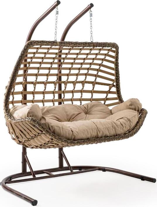 Leagăn Dublu Cocoon SunYard Cunda, Culoare Alb-Suriu, Scaun de Grădină din Rattan Artificial Împletit Manual, Cadru Metalic Rezistent la Intemperii, 170x120x210 cm, 230 kg