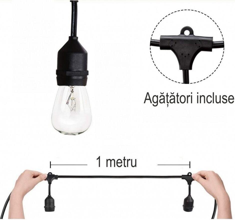 ProLed Light Garland E27, 10m Outdoor String Lights, 10 Sockets, IP44 Waterproof, Interconnectable Professional Bistro Lighting