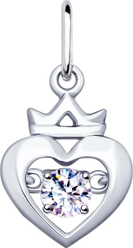 Pandantiv SOKOLOV 94032109 pentru femei, design inima traforata, argint 925 cu zirconiu cubic, 20mm x 11mm x 4mm, 0.96g