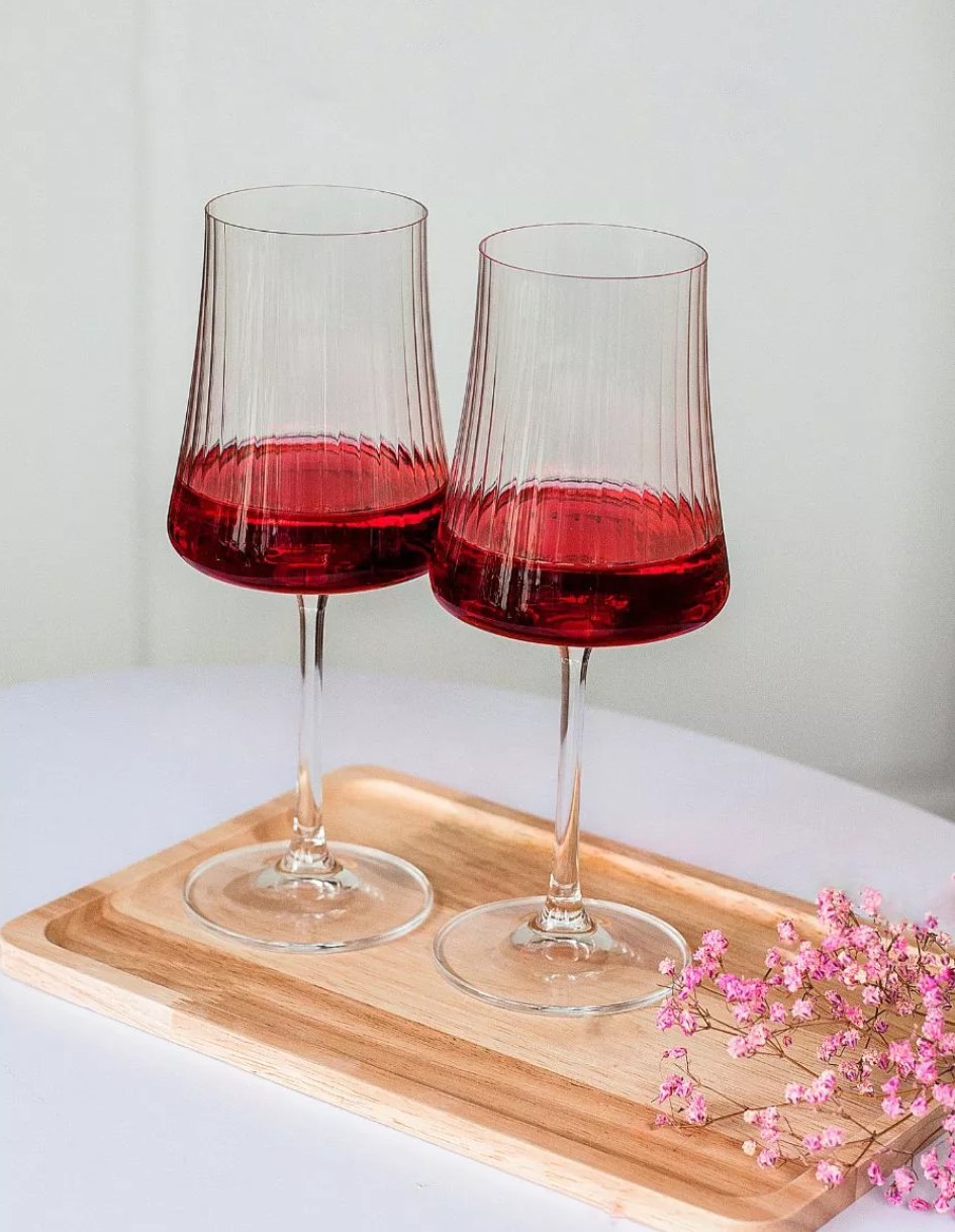Bohemia Xtra Optic Wine Glasses Set of 6, 360 ml Crystalline Glass, Ribbed Optical Effect Bowl for Red and White Wine